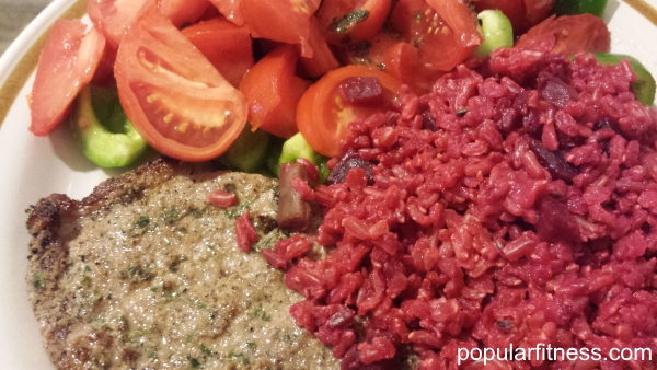 lean beef with brown rice and beets