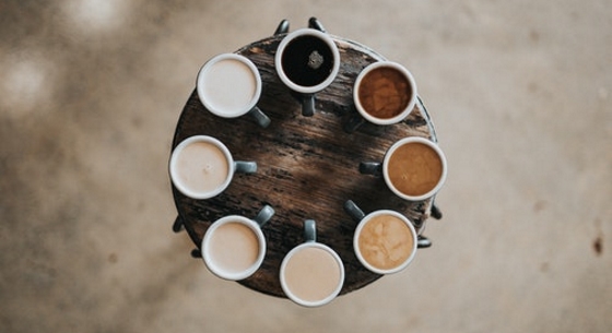 8 different cups of delicious coffee