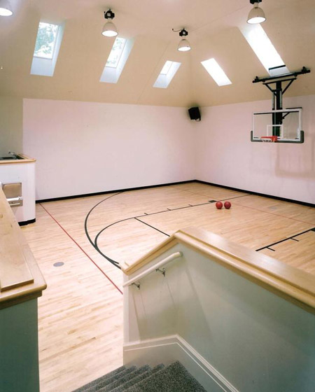 Home gym with a basketball court