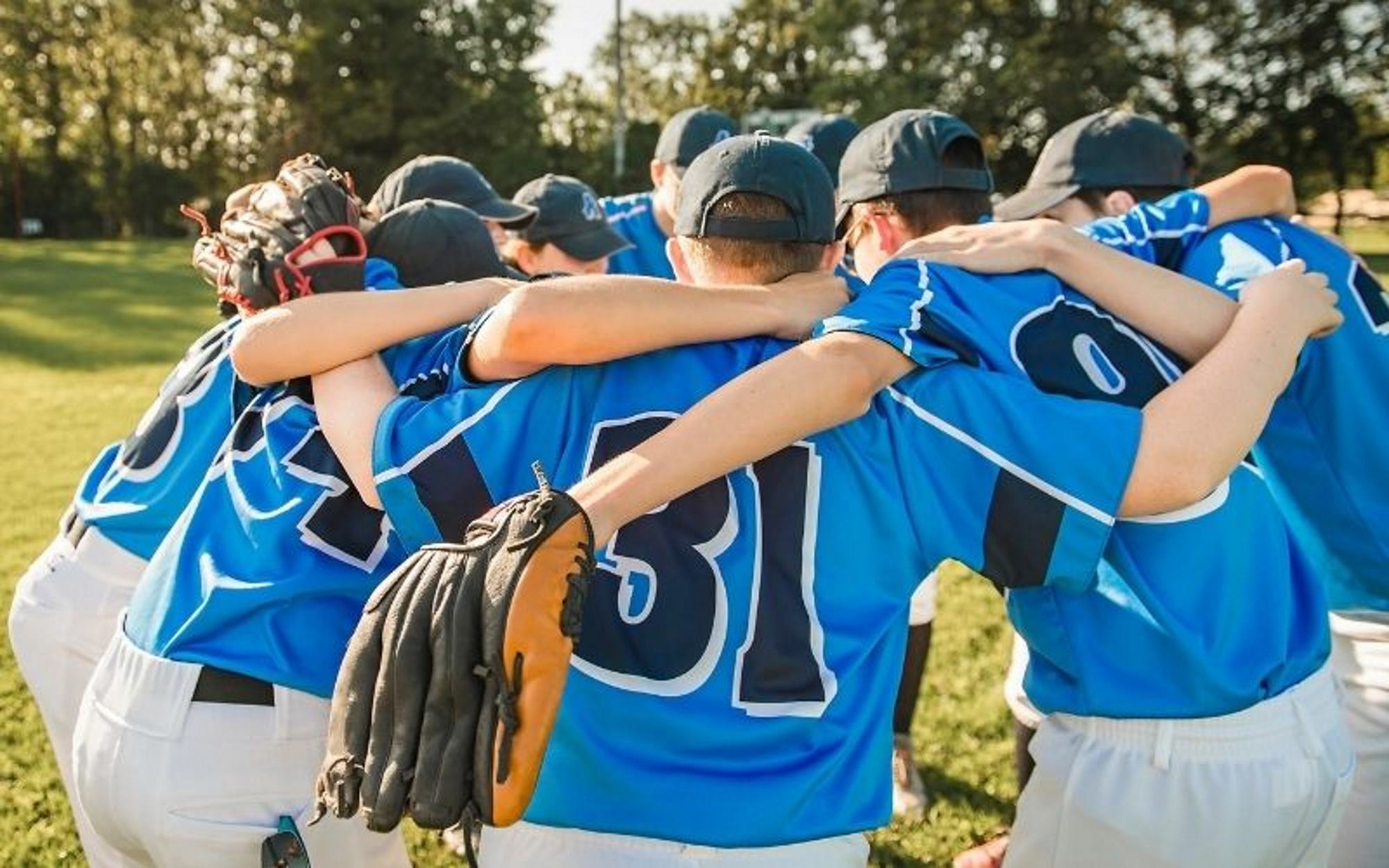 Baseball players in a huddle