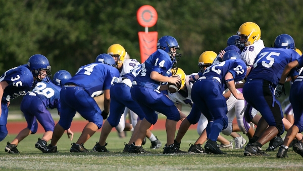 Blue colored football uniforms