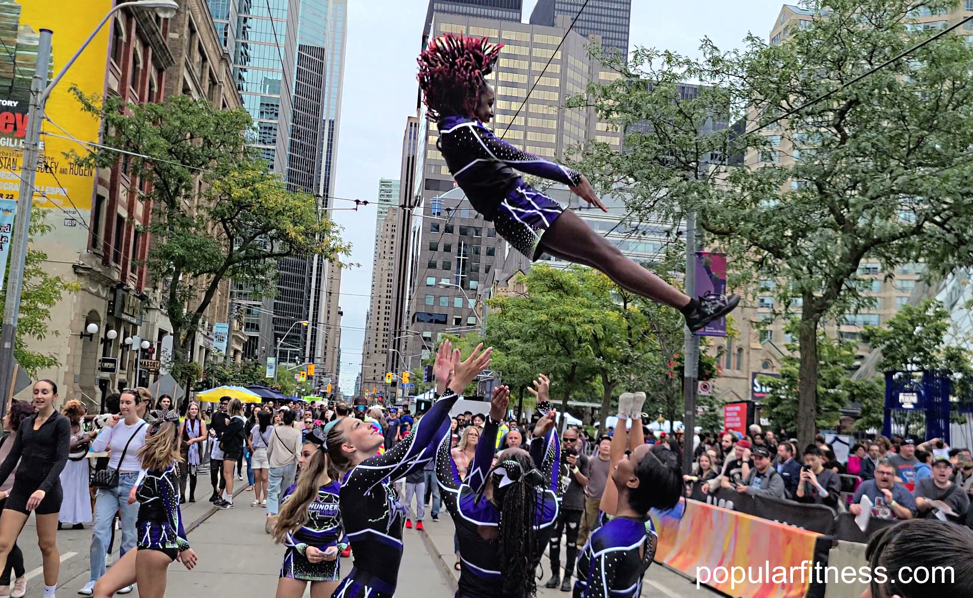 Cheerleaders performing a cheerleading routine