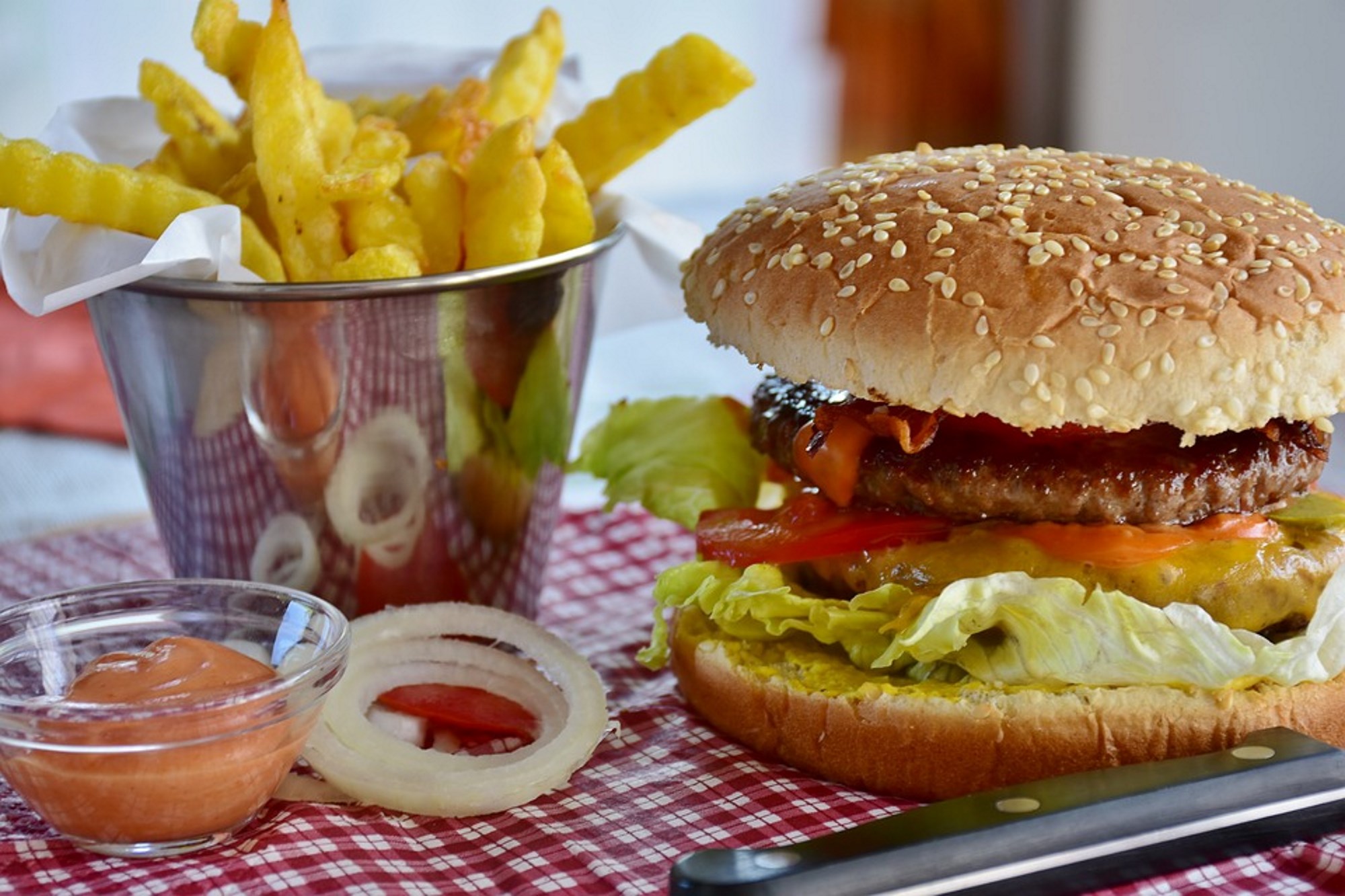 Quick meal of hamburger and fries.