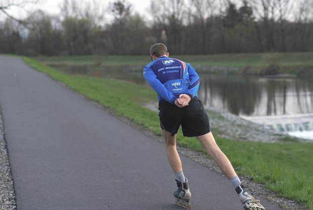 Man doing an exercise workout rollerblading