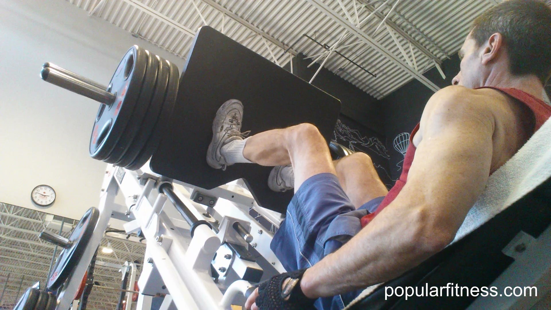 Seated leg press exercise using the Hammer Strength machine - photo by Popular Fitness