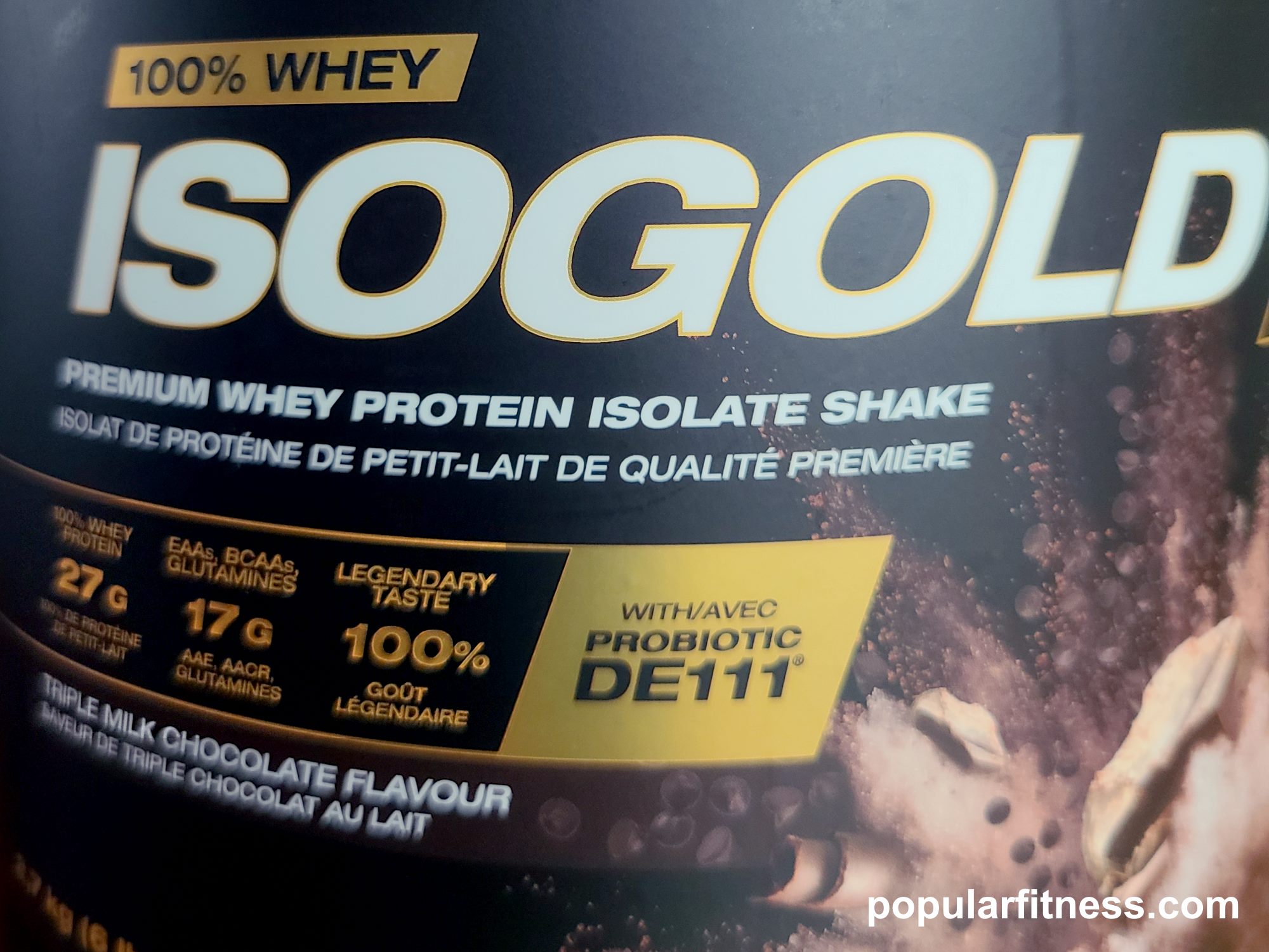 PVL ISOGOLD triple milk chocolate premium whey protein isolate powder supplement.