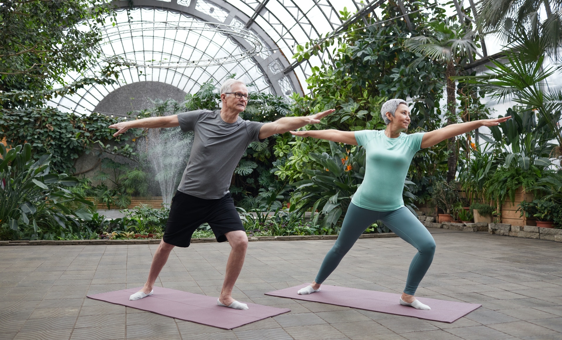 Semior couple exercising together